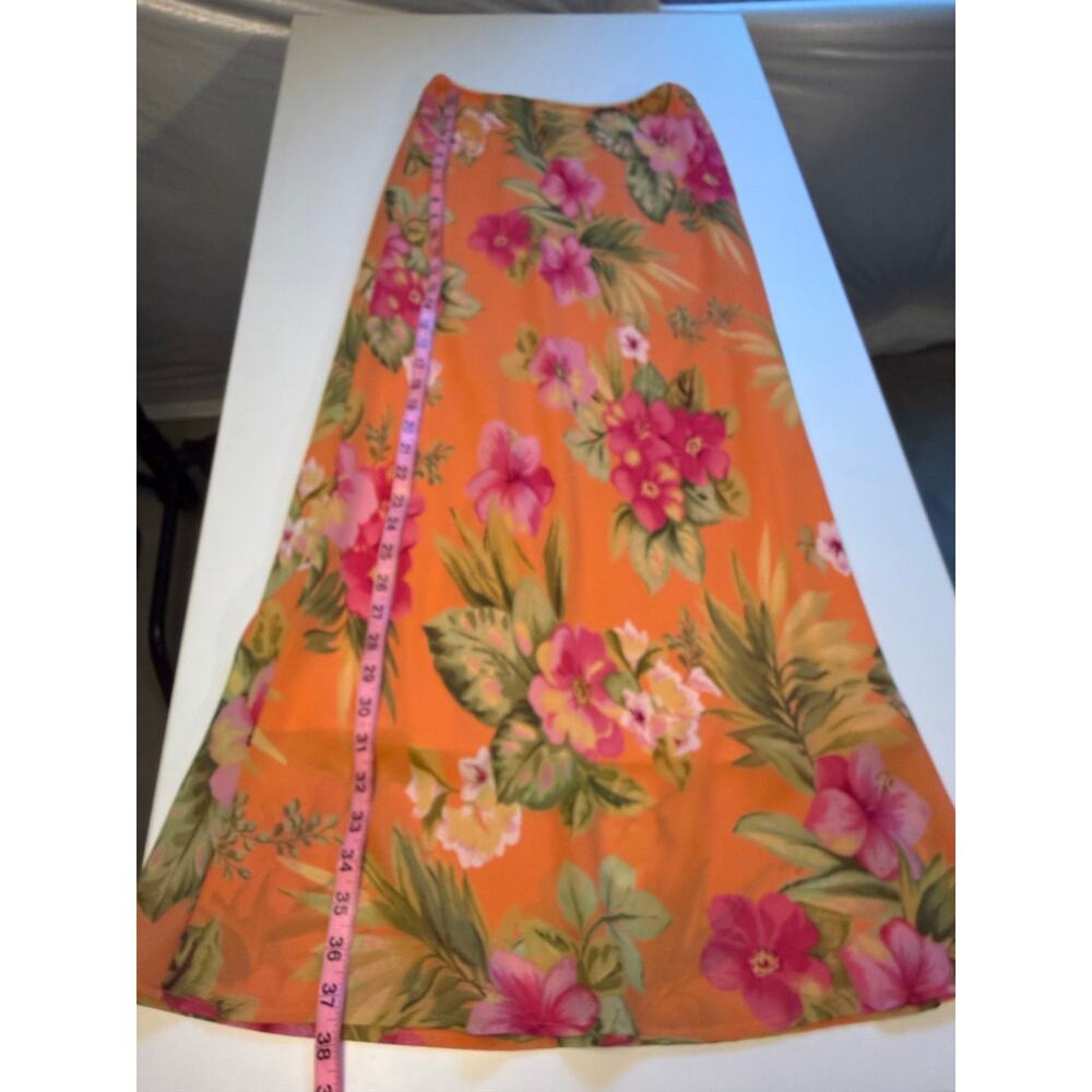 Vintage Pierre Cardin Womens Midi Slip Skirt Size 8 Orange Tropical 90s Carrie - Picture 9 of 11